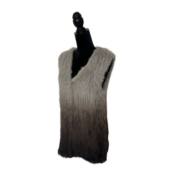 Dolce Cabo 100% Rabbit Fur Black & Gray Ombre Vest Size Large - Picture 8 of 13